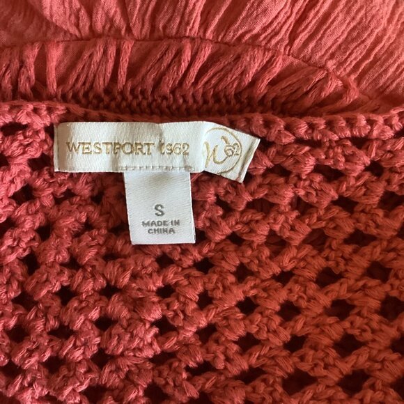 Westport 1962 100% Cotton Gauze and Crochet Top Sz S BOHO Beach Coral Pink 130A - Picture 6 of 8